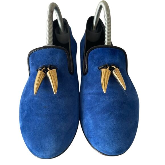 Giuseppe Zanotti Royal Blue and Gold Horn Dalila Suede Loafers Sz:40 main image 7